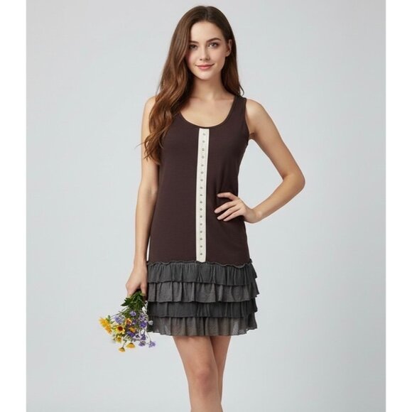 Vintage NWT Boutique Tiered Ruffled Hem Drop Waist Boho Dress - Picture 1 of 8